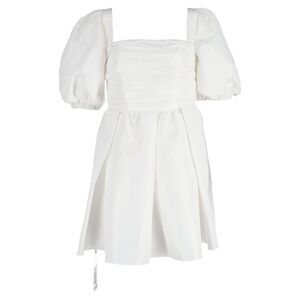 Self-Portrait Puff Sleeve Mini Dress in White Cotton